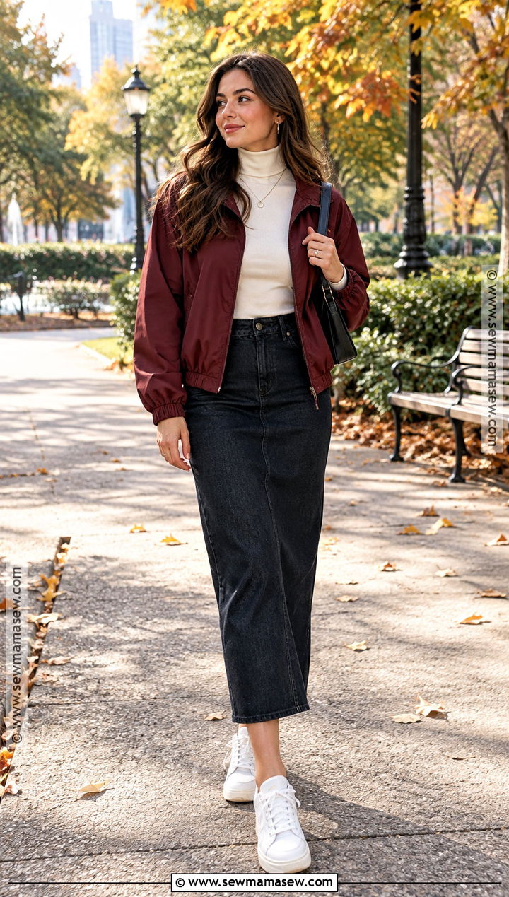 Autumn Windbreaker And Column Skirt Outfit - 15 Autumn Fashion Clothing Collection Ideas