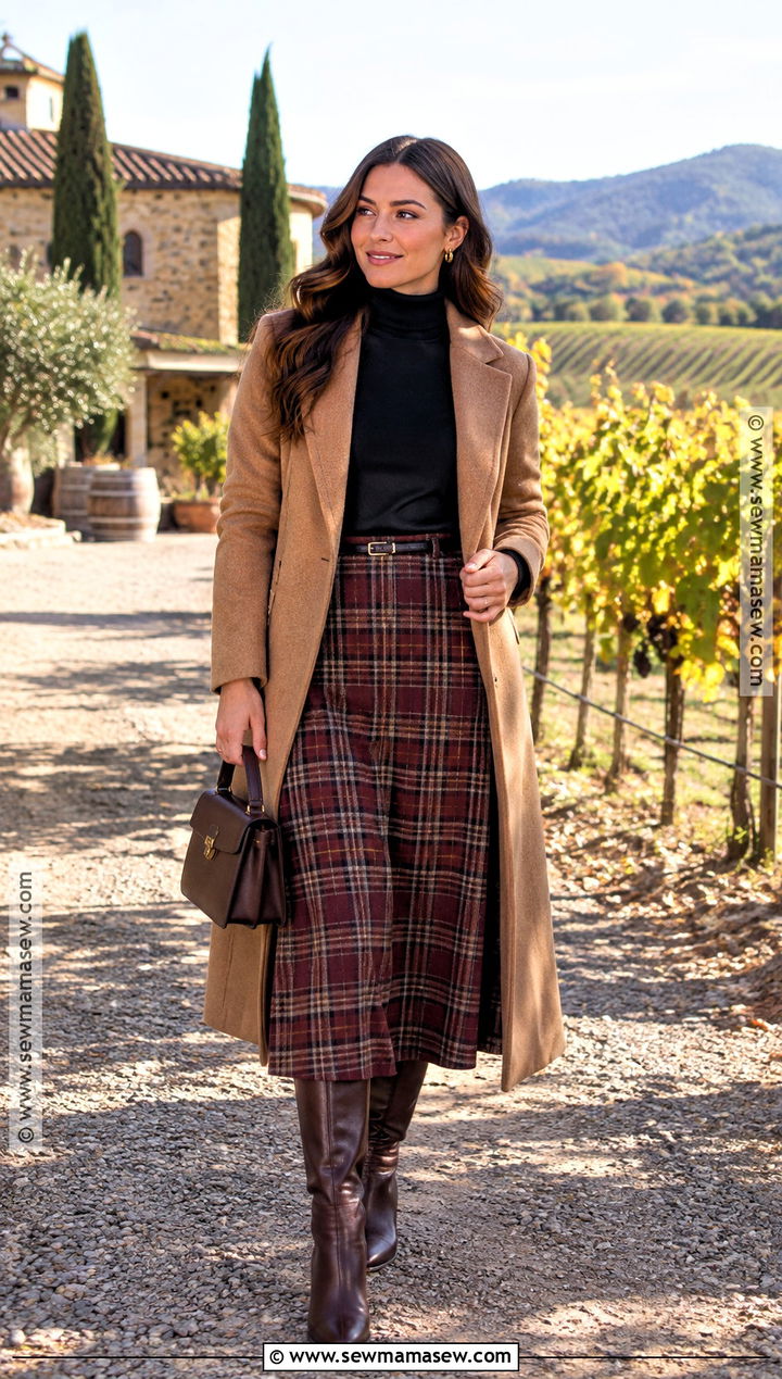 Autumn Winery Outfit With A Plaid Skirt - 20 winery outfit autumn ideas