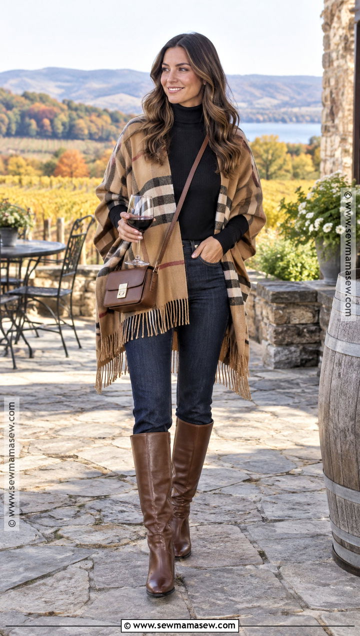 Autumn Winery Outfit With A Poncho - 20 winery outfit autumn ideas