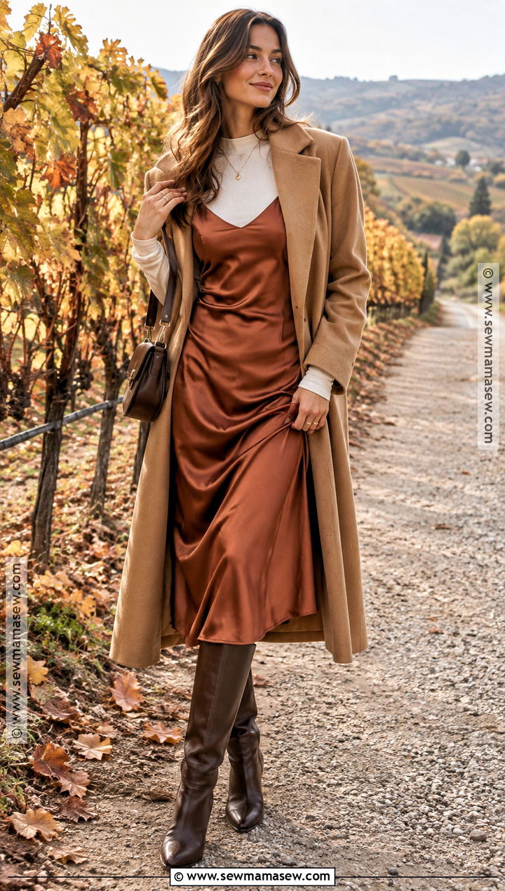 Autumn Winery Outfit With A Slip Dress - 20 winery outfit autumn ideas