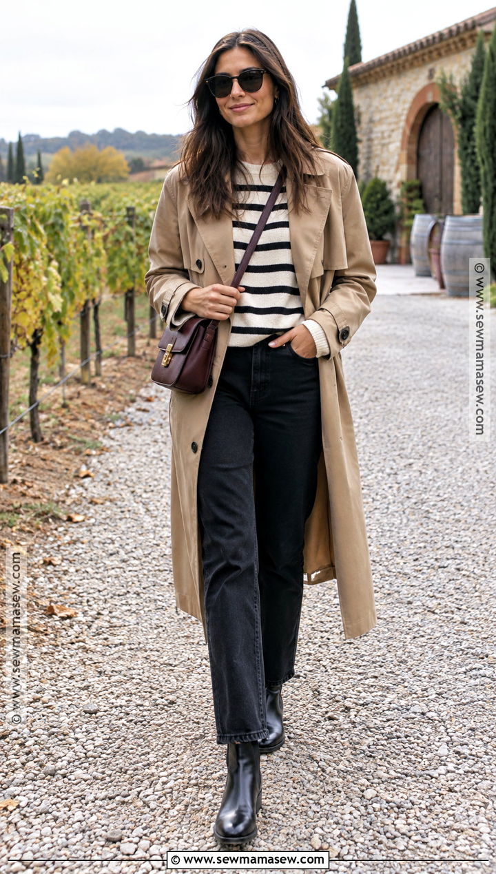 Autumn Winery Outfit With Black Jeans and a Trench Coat - 20 autumn winery outfit ideas
