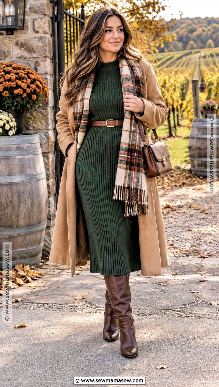 Autumn Winery Outfit With a Sweater Dress and Boots - 20 autumn winery outfit ideas