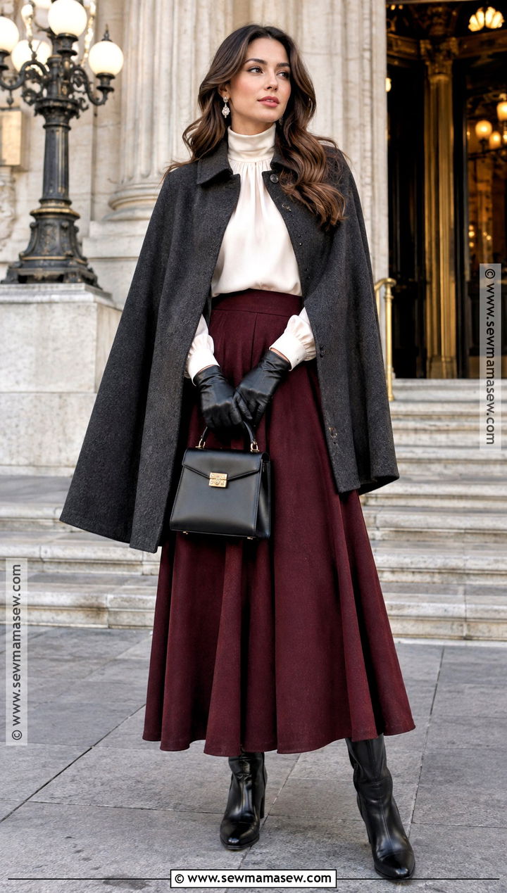 Autumn Winter Cape And Maxi Skirt Outfit - 25 autumn winter outfits