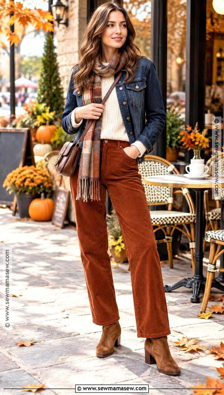 Autumn Winter Denim Jacket And Corduroy Pants Outfit - 20 autumn winter casual outfits