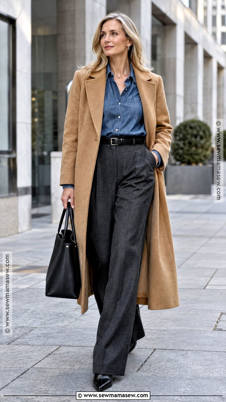 Autumn Winter Denim Shirt and Wool Pants Outfit - 20 Autumn Winter Outfits for Women