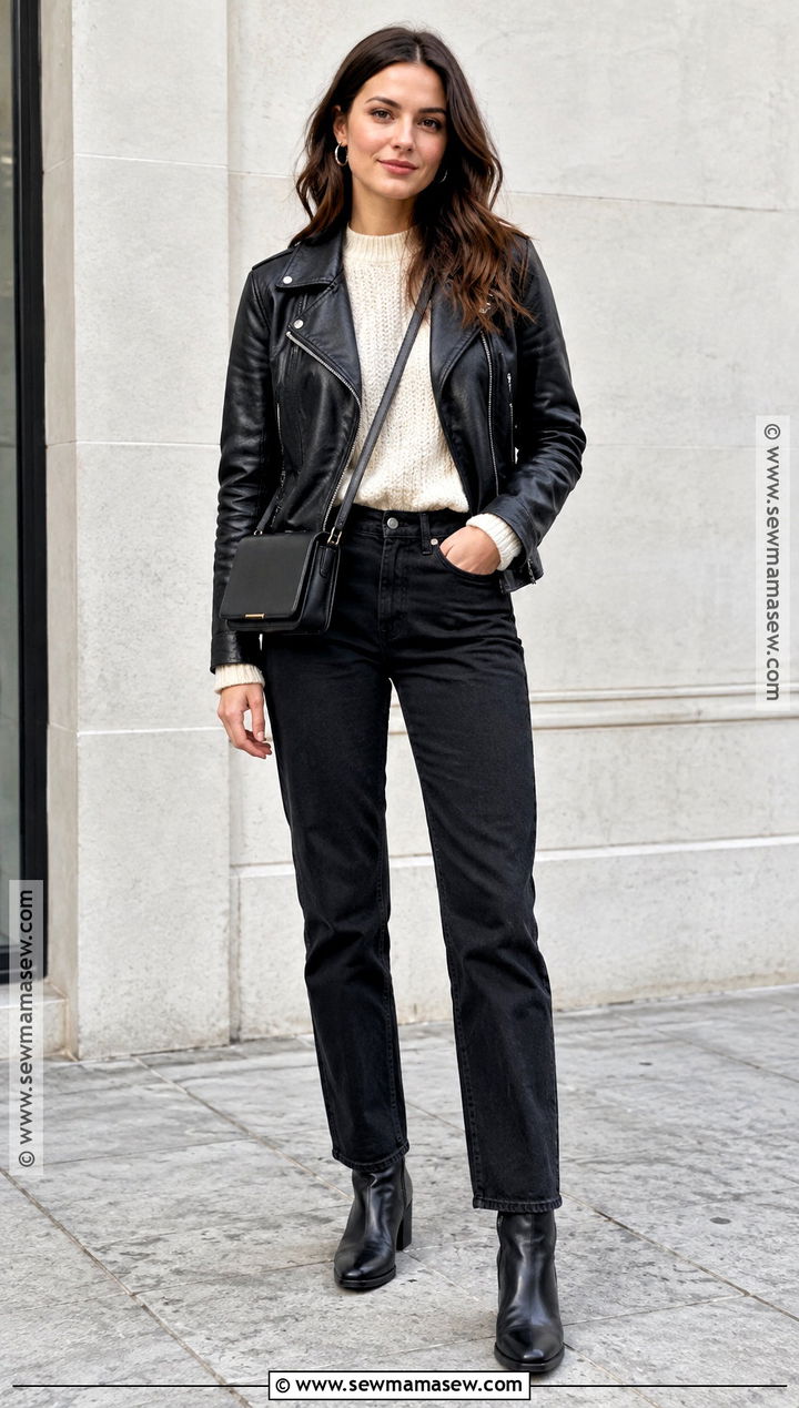 Autumn Winter Leather Jacket And Black Jeans Outfit - 20 autumn winter casual outfits