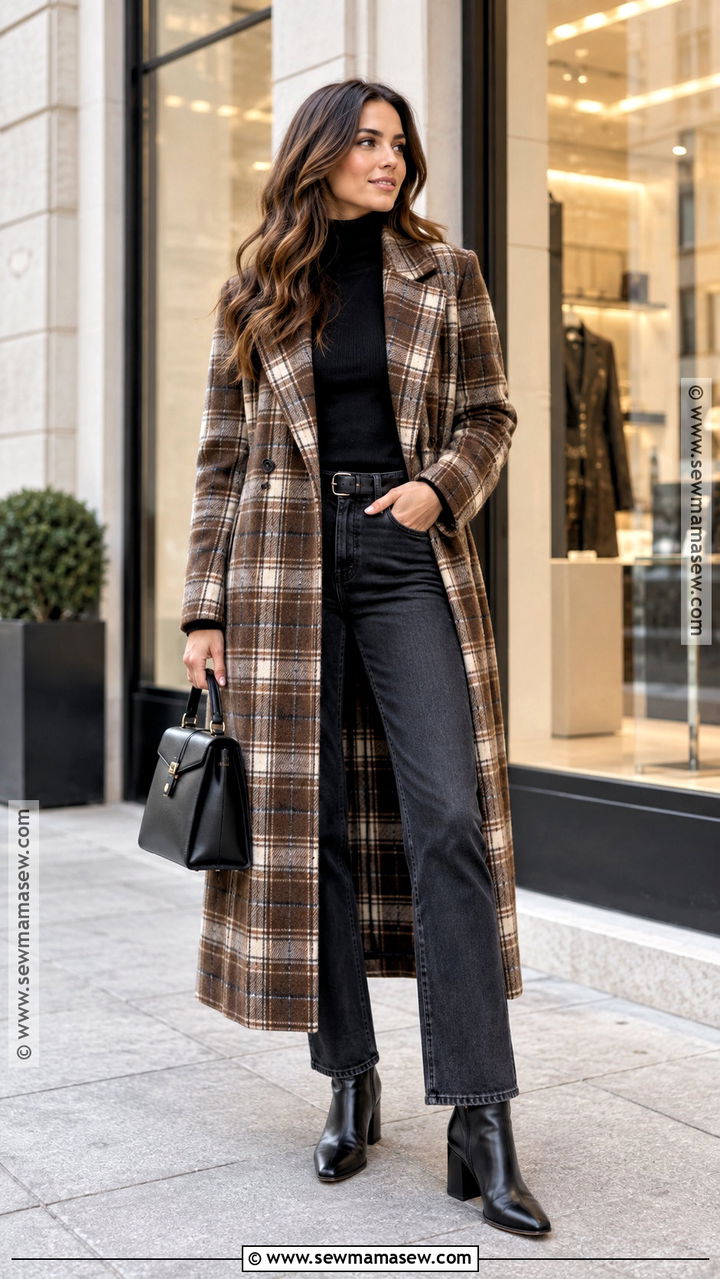 Autumn Winter Plaid Coat and Turtleneck Outfit - 20 Autumn Winter Outfits for Women
