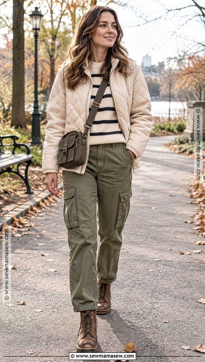 Autumn Winter Quilted Jacket And Cargo Pants Outfit - 20 autumn winter casual outfits