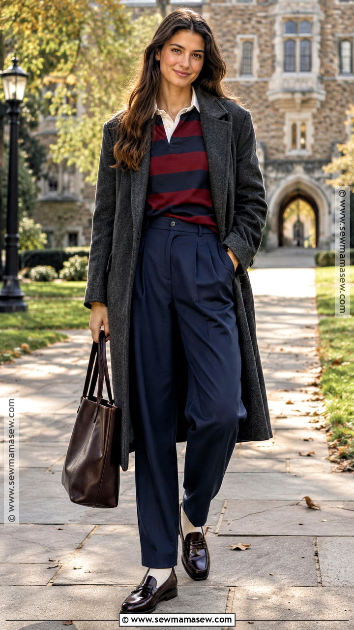 Autumn Winter Rugby Shirt and Tailored Trousers Outfit - 20 Autumn Winter Outfits for Women