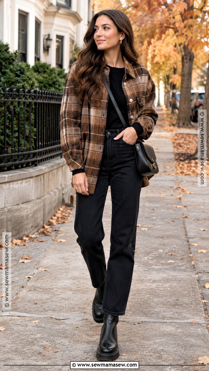 Autumn Winter Shacket and Black Jeans Outfit - 20 Autumn Winter Outfits for Women
