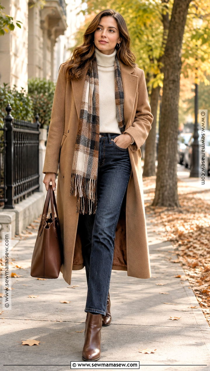 Autumn Wool Coat And Straight Jeans Outfit - 25 autumn clothes