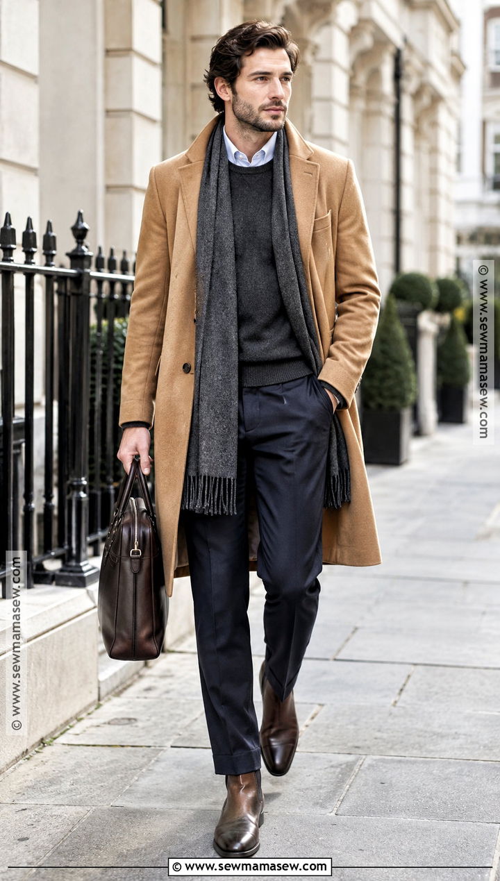 Autumn Wool Coat With Crew Neck Sweater Outfit - 15 autumn men outfit ideas 2026