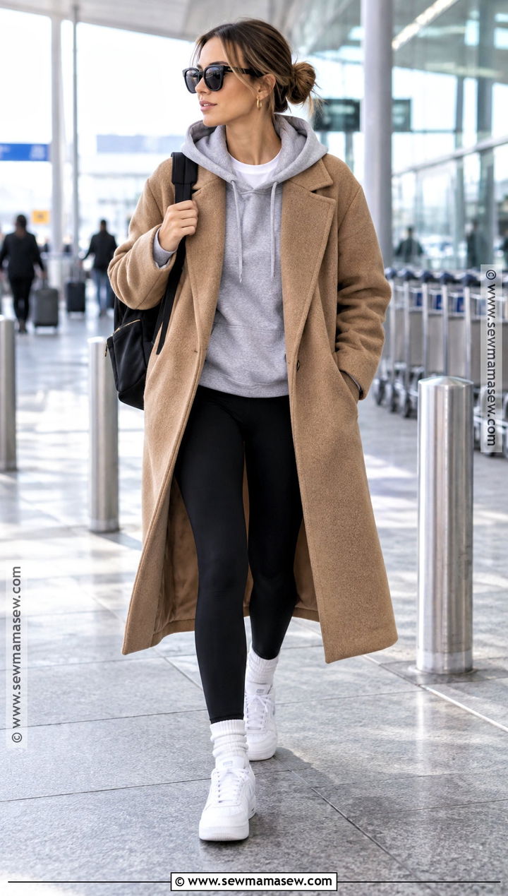 Autumn Wool Coat With Hoodie And Leggings - 15 Autumn Fashion Ensemble Ideas