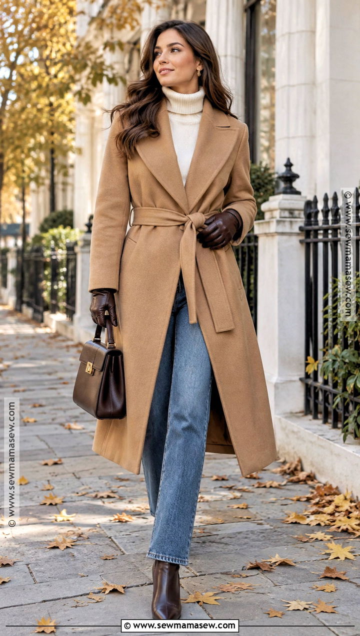 Autumn Wrap Coat With Jeans And Boots - 30 autumn outfits