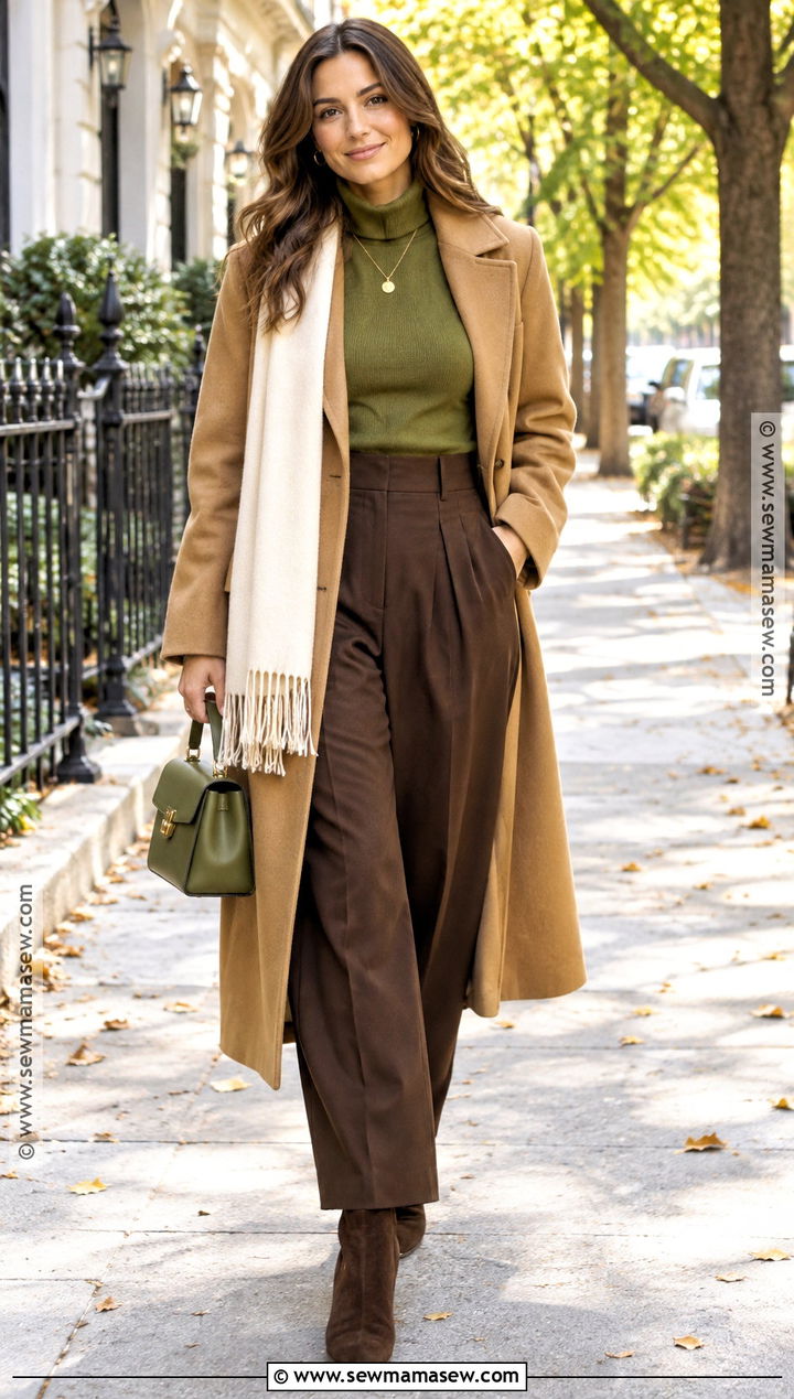 Avocado Green And Chocolate Brown Outfit - 15 Fashion Color Trend Fall Winter Ideas 2026
