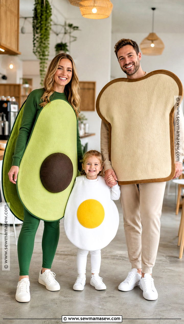 Avocado Toast And Egg Family Costume - 30 easy family costumes for 3