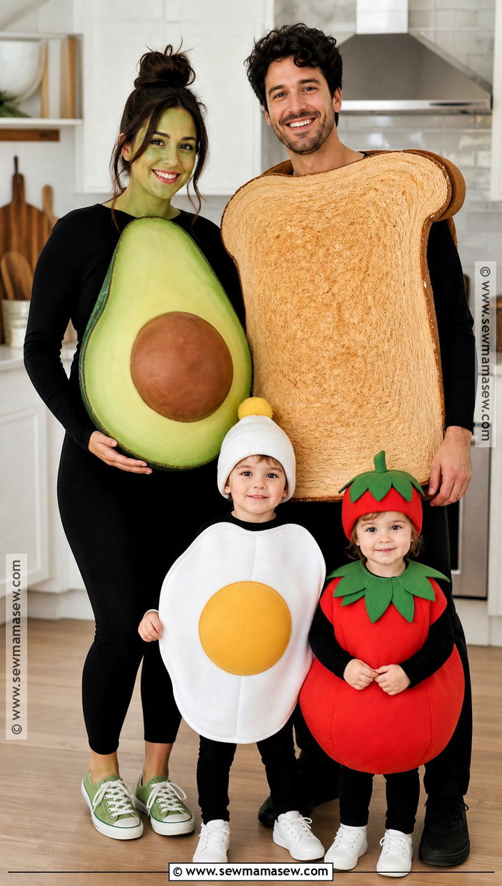 Avocado Toast Family Costume - 30 pregnant halloween costumes for family