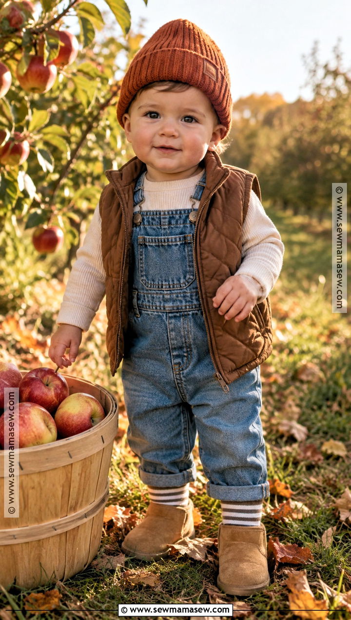 Baby Boy Brown Vest With Denim Overalls - 15 Baby Boy Fall Vest Outfit Ideas