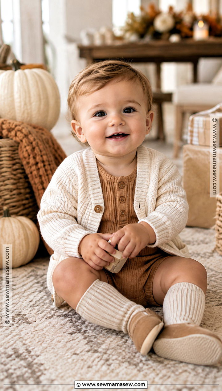 Baby Boy Cardigan and Ribbed Romper Outfit - 15 baby boy fall outfits 1 year