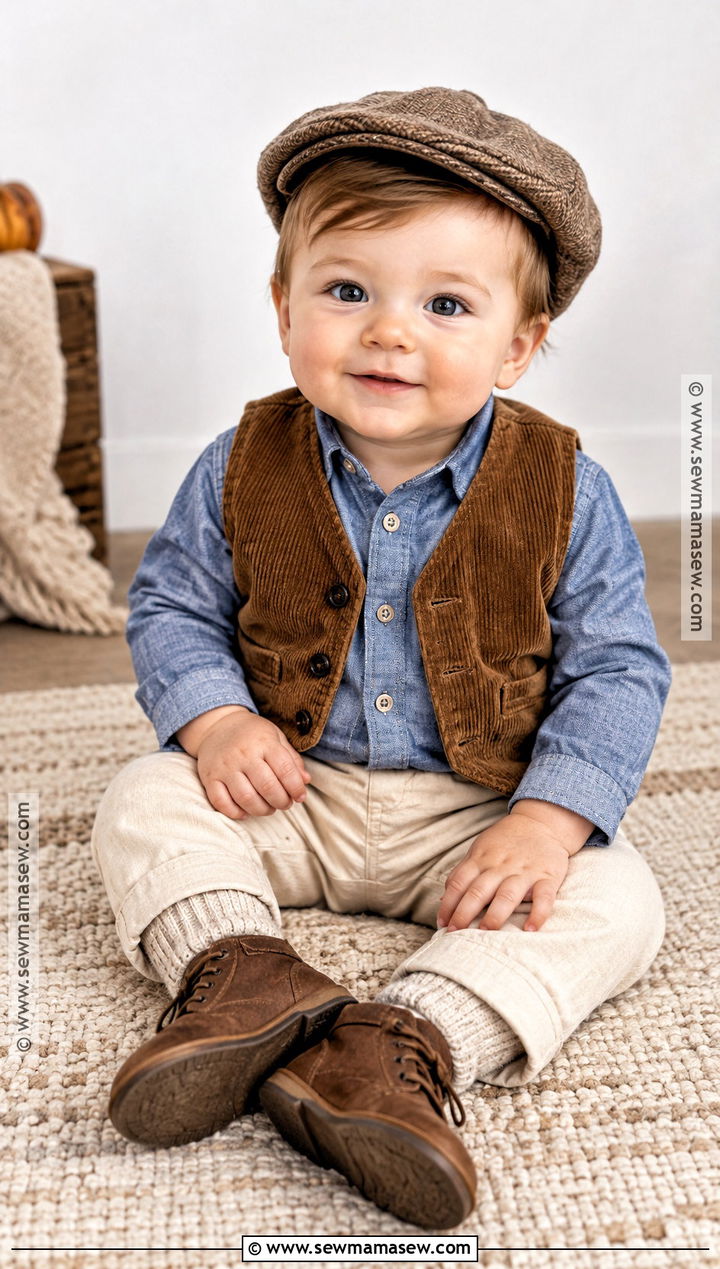 Baby Boy Corduroy Vest With Chambray Shirt - 15 Baby Boy Fall Vest Outfit Ideas