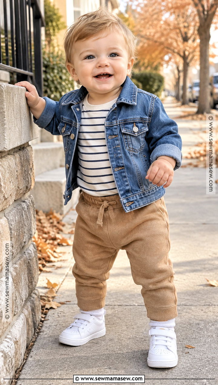 Baby Boy Denim Jacket and Knit Pants Outfit - 15 baby boy fall outfits 1 year