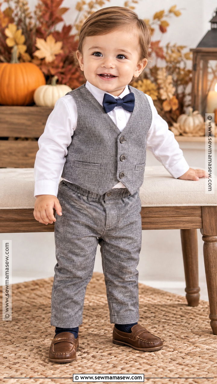 Baby Boy Dress Vest With Bow Tie and Trousers - 15 Baby Boy Fall Vest Outfit Ideas
