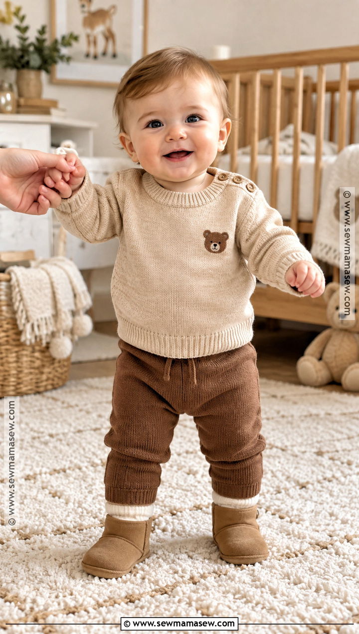 Baby Boy Fall Outfit With Bear Sweater And Knit Pants - 15 baby boy fall outfits 3-6 months