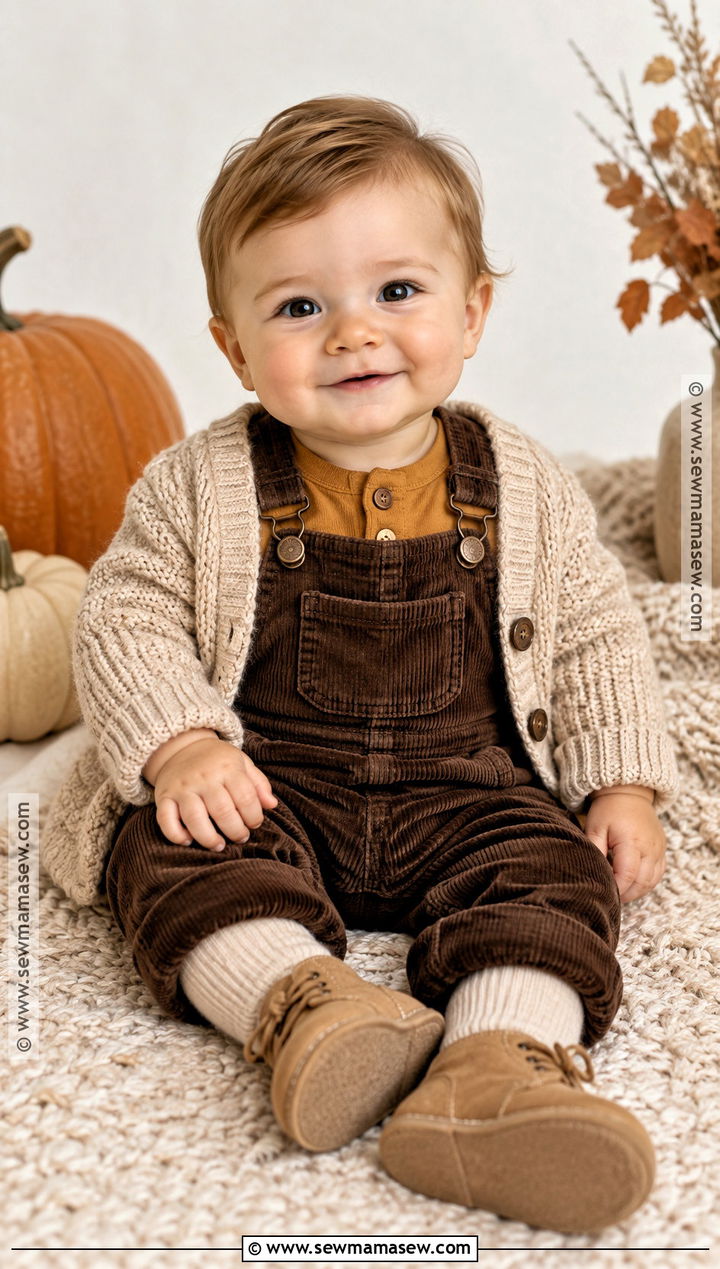 Baby Boy Fall Outfit With Brown Dungarees - 25 baby boy fall outfits