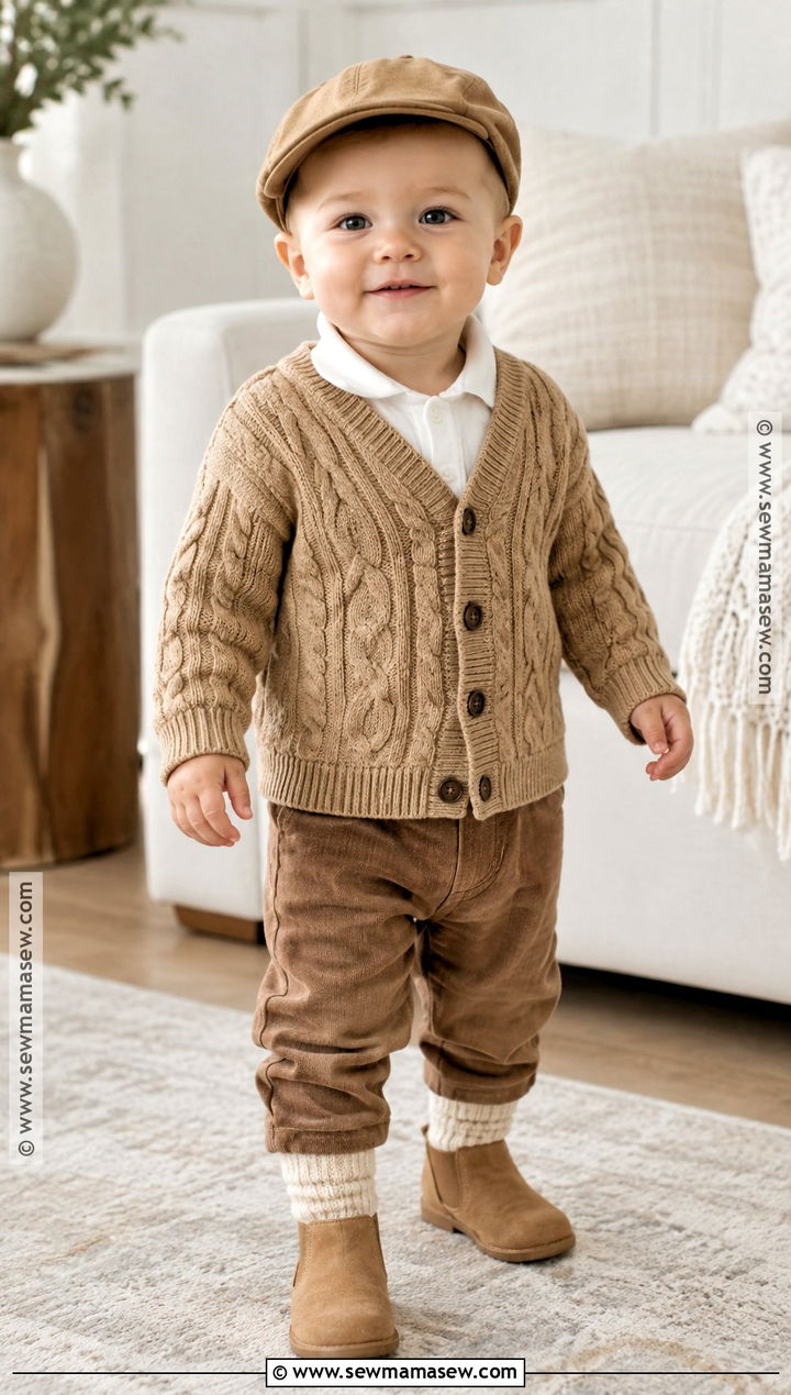 Baby Boy Fall Outfit With Cable Knit Cardigan - 25 baby boy fall outfits