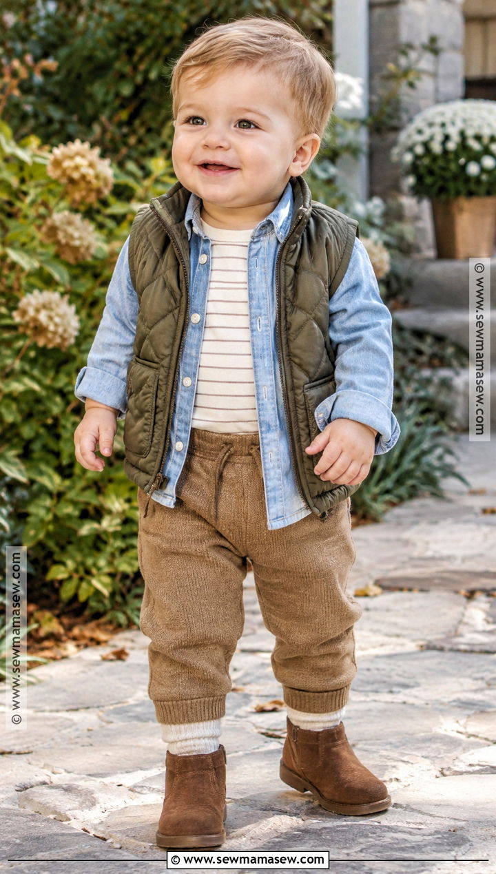 Baby Boy Fall Outfit With Chambray Shirt And Knit Pants - 25 baby boy fall outfits