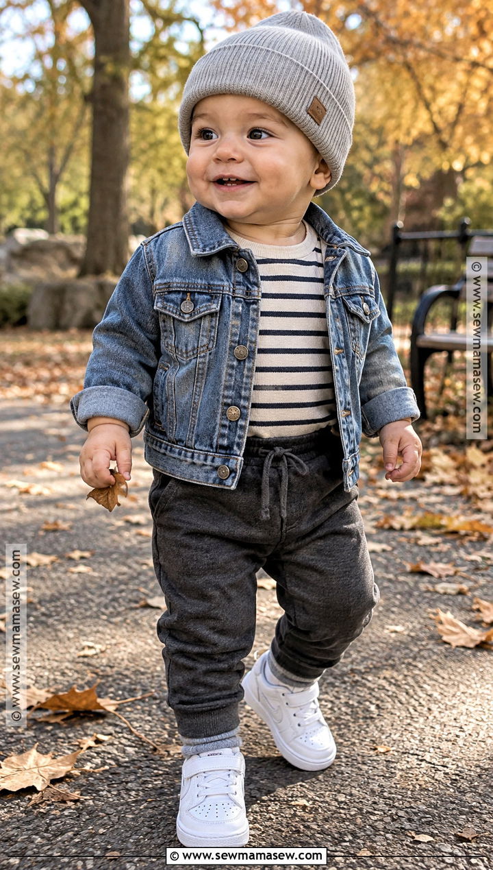 Baby Boy Fall Outfit With Denim Jacket And Joggers - 25 baby boy fall outfits