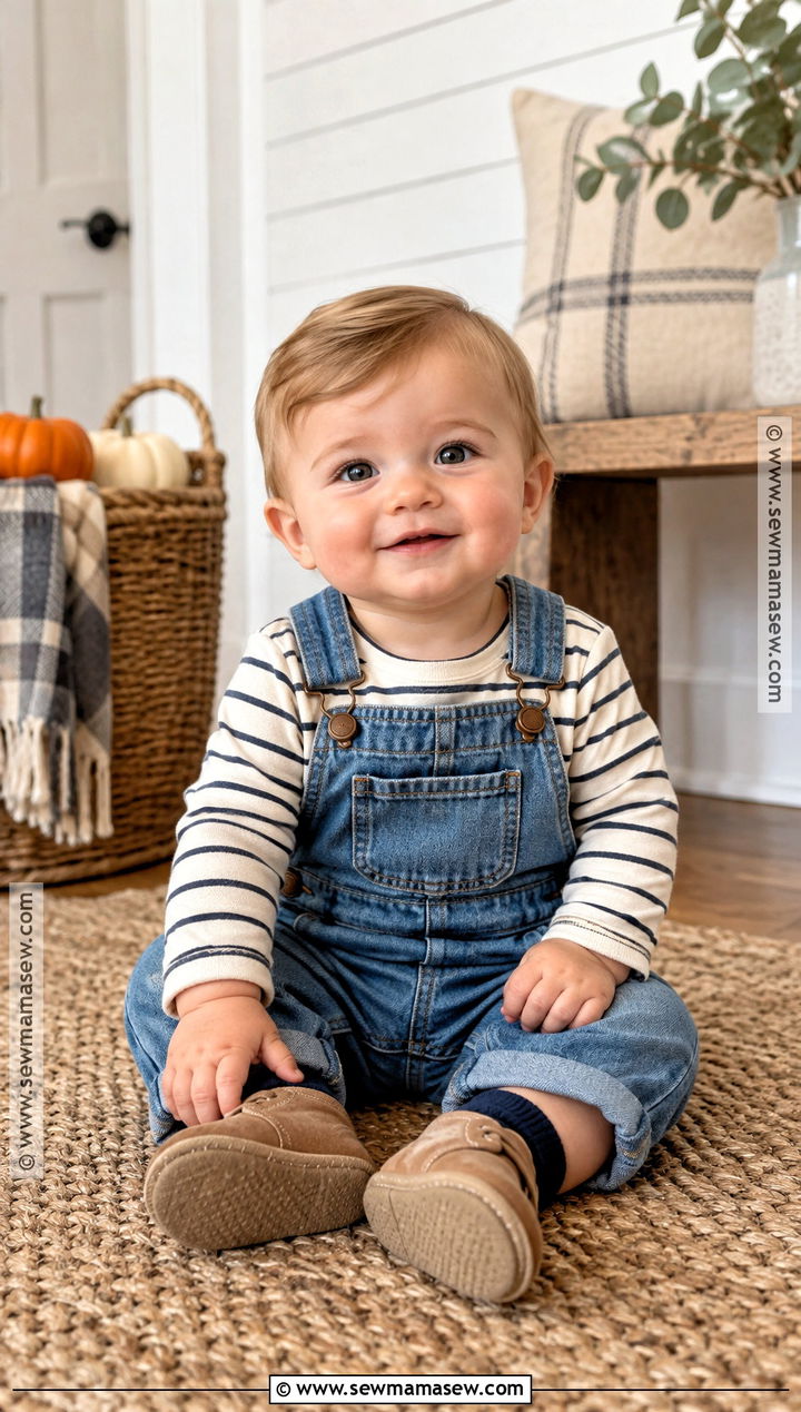 Baby Boy Fall Outfit With Denim Overalls And Striped Bodysuit - 15 baby boy fall outfits 3-6 months