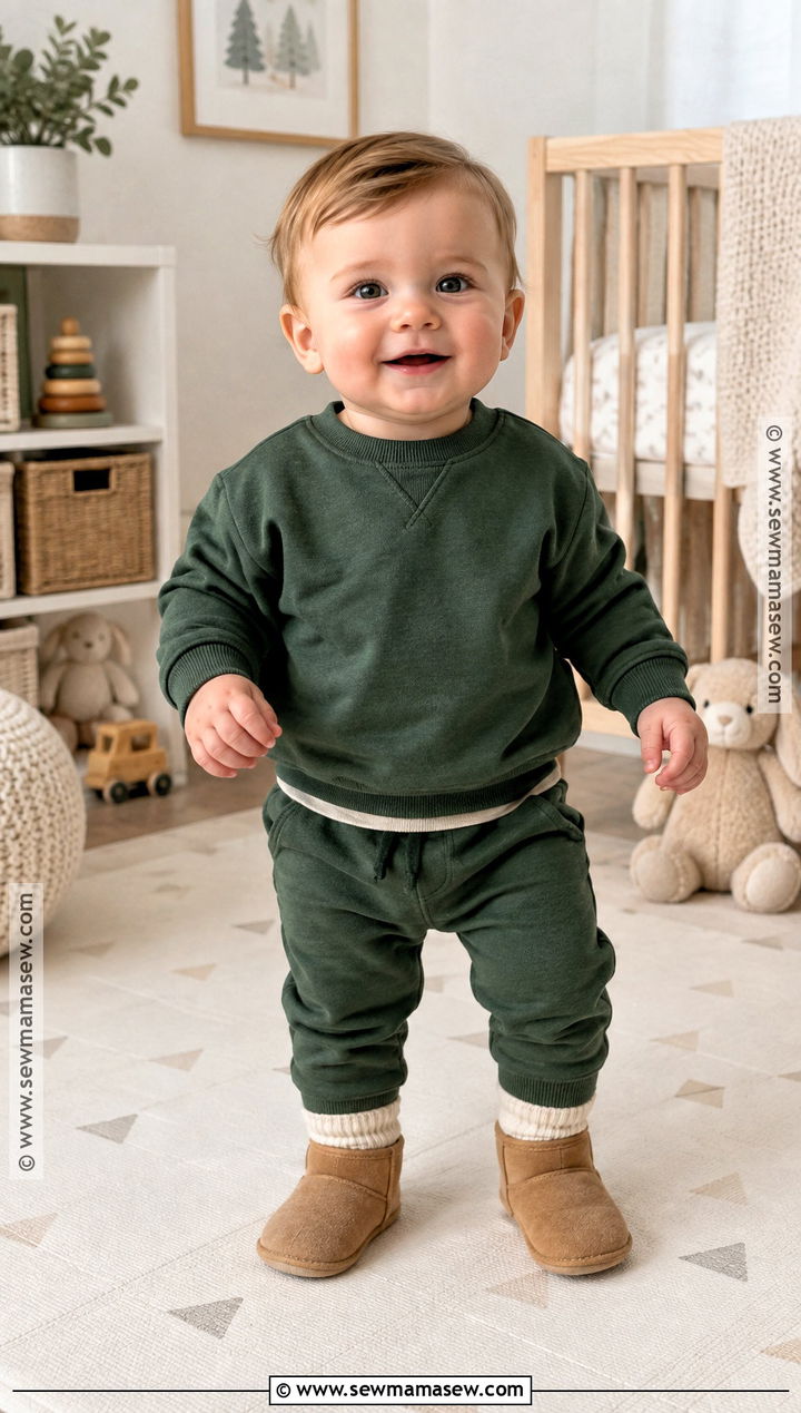 Baby Boy Fall Outfit With Forest Green Sweatshirt And Joggers - 15 baby boy fall outfits 3-6 months