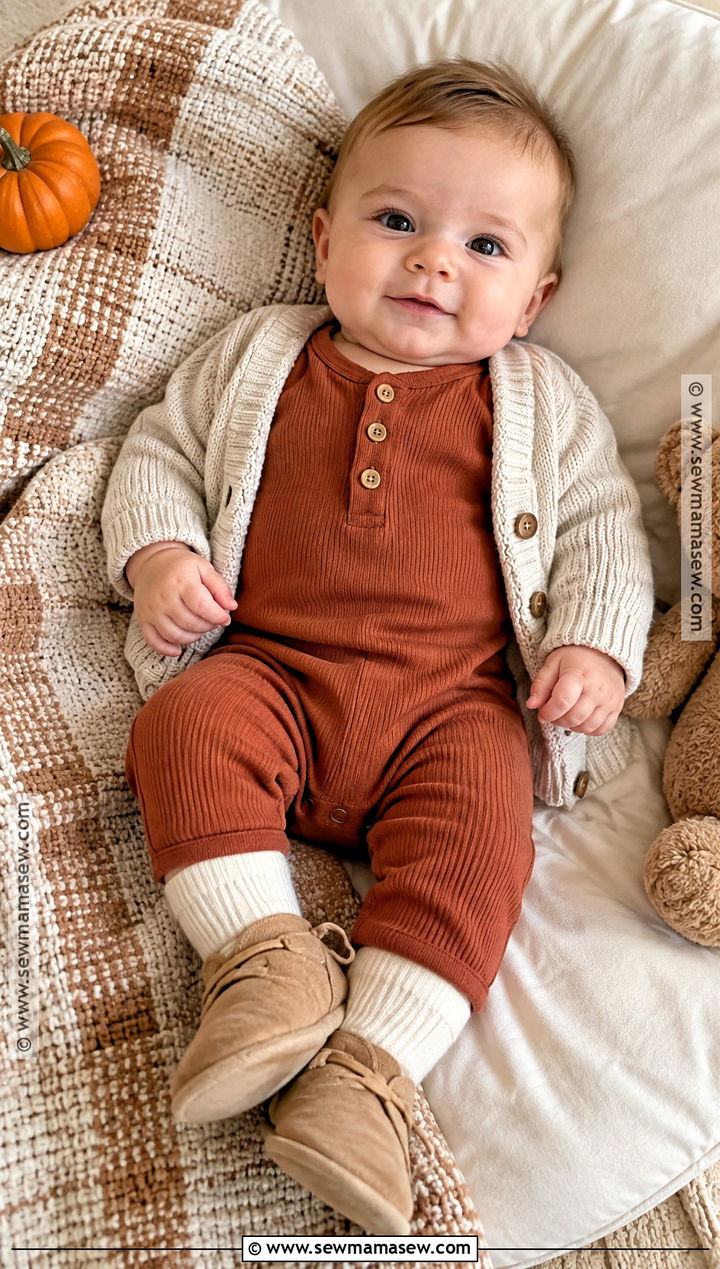 Baby Boy Fall Outfit With Henley Romper And Booties - 15 baby boy fall outfits 3-6 months