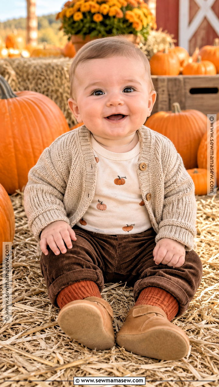 Baby Boy Fall Outfit With Pumpkin Bodysuit And Brown Pants - 15 Baby Boy Fall Outfits 6 Months