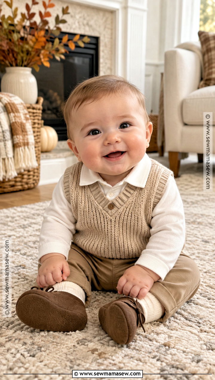 Baby Boy Fall Outfit With Sweater Vest And Chino Pants - 15 baby boy fall outfits 3-6 months