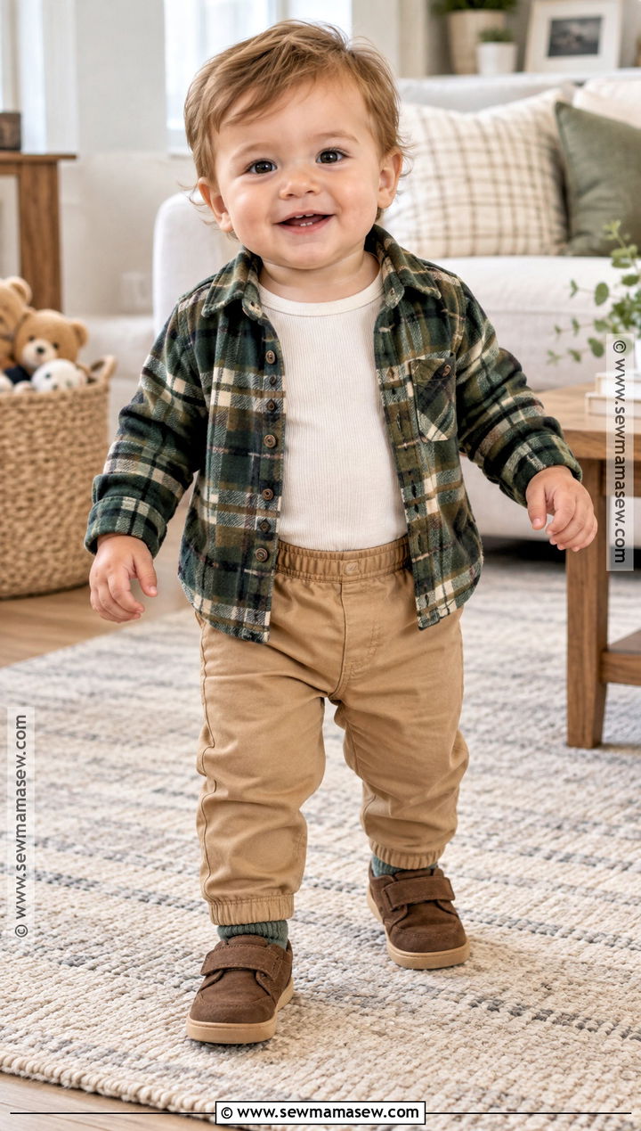 Baby Boy Flannel Shirt and Khaki Pants Outfit - 15 baby boy fall outfits 1 year