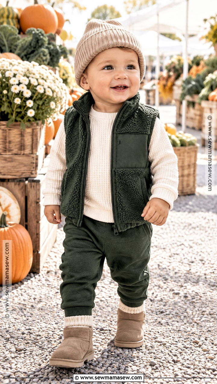 Baby Boy Fleece Vest With Waffle Knit Set - 15 Baby Boy Fall Vest Outfit Ideas