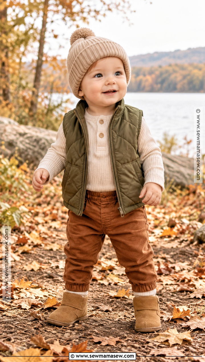 Baby Boy Olive Vest With Rust Pants - 15 Baby Boy Fall Vest Outfit Ideas