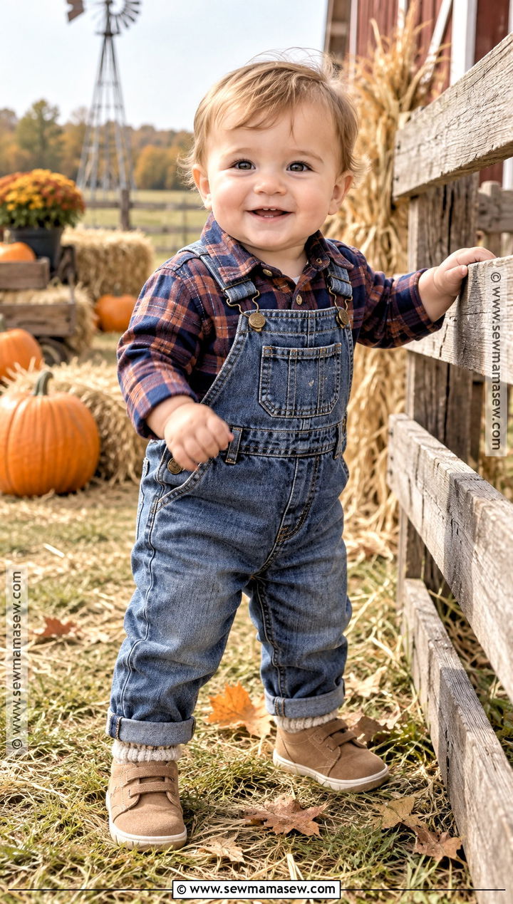 Baby Boy Plaid Shirt and Denim Overalls Outfit - 15 baby boy fall outfits 1 year