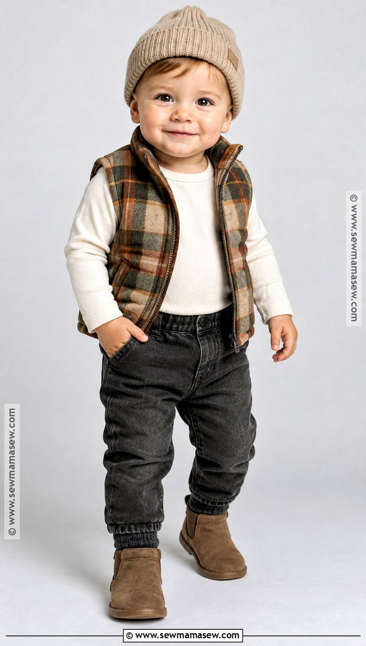 Baby Boy Plaid Vest With Black Jeans - 15 Baby Boy Fall Vest Outfit Ideas