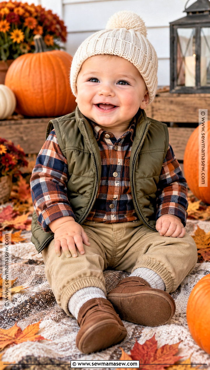 Baby Boy Quilted Vest With Plaid Shirt - 15 Baby Boy Fall Vest Outfit Ideas