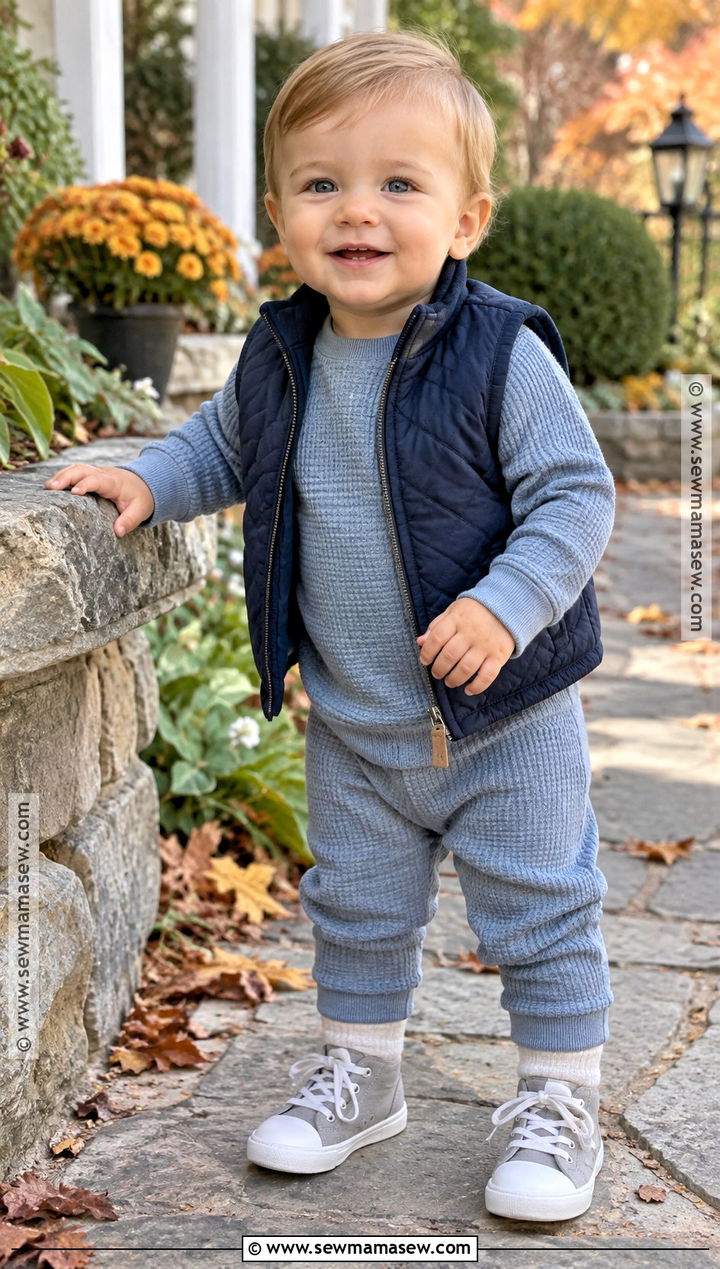 Baby Boy Quilted Vest and Waffle Knit Outfit - 15 baby boy fall outfits 1 year