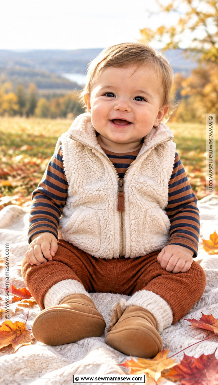 Baby Boy Sherpa Vest With Striped Bodysuit - 15 Baby Boy Fall Vest Outfit Ideas