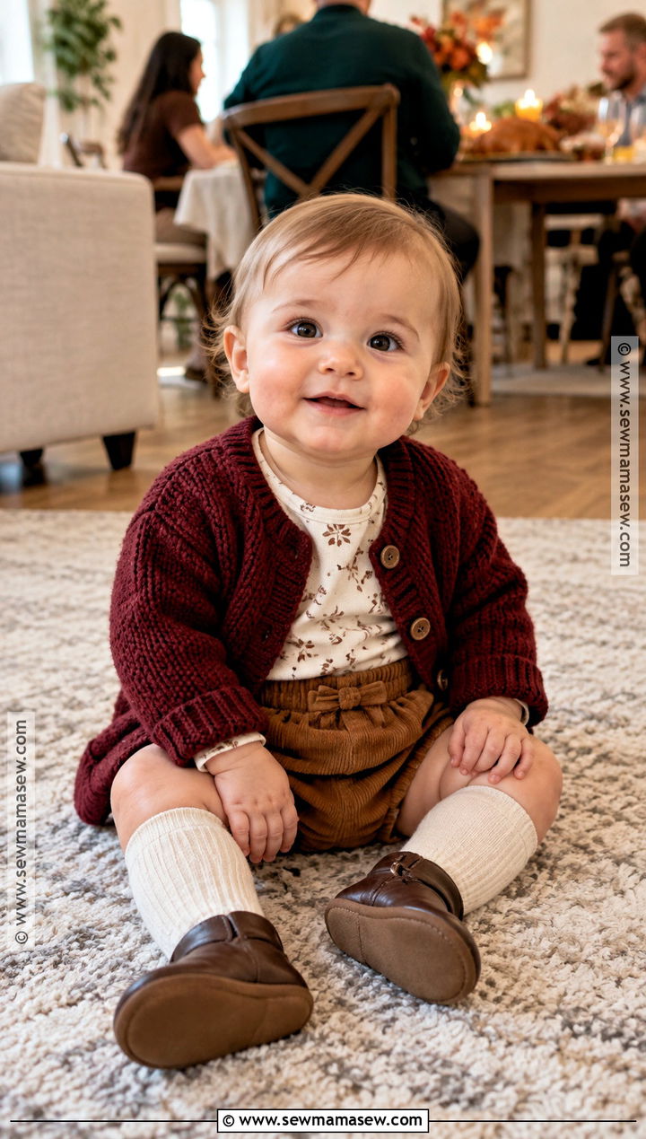 Baby Burgundy Cardigan Outfit - 20 Thanksgiving Outfit Ideas for Babies
