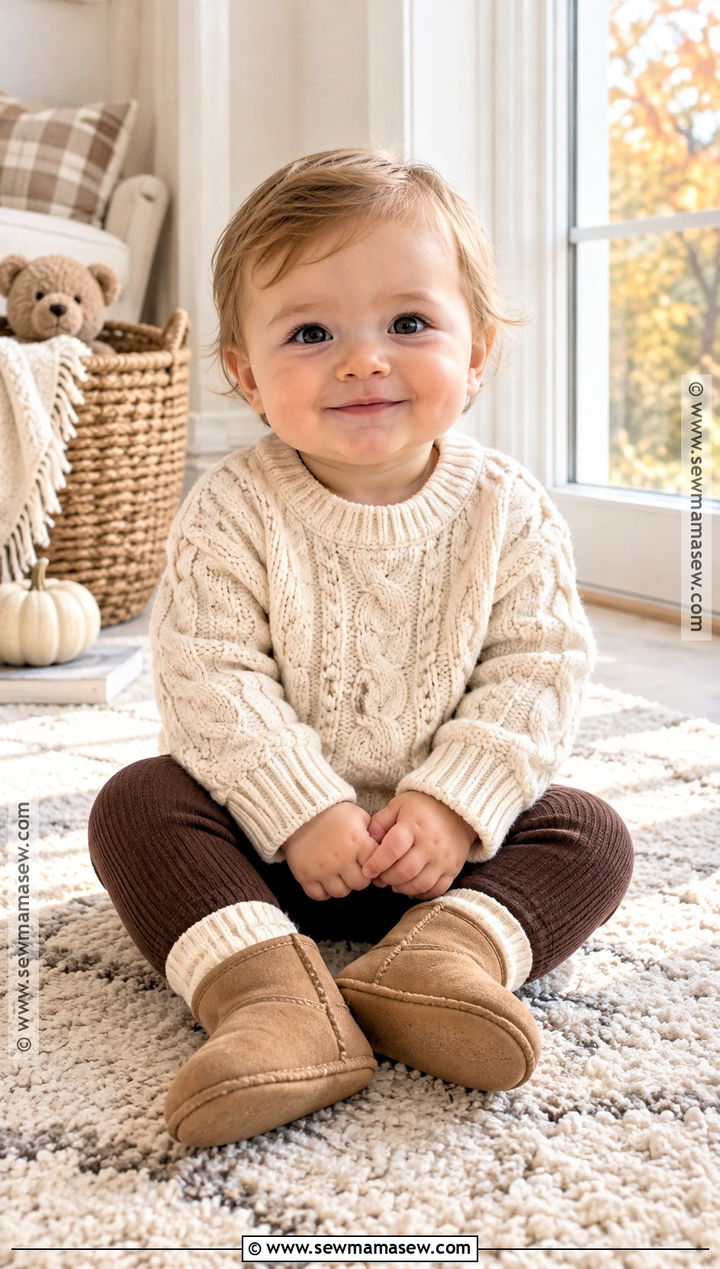 Baby Cable Knit Sweater With Leggings And Boots - 20 baby autumn outfits