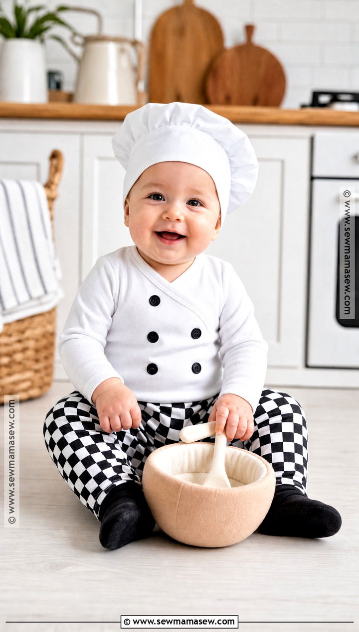 Baby Chef Costume With Checkered Pants - 30 baby halloween costume ideas