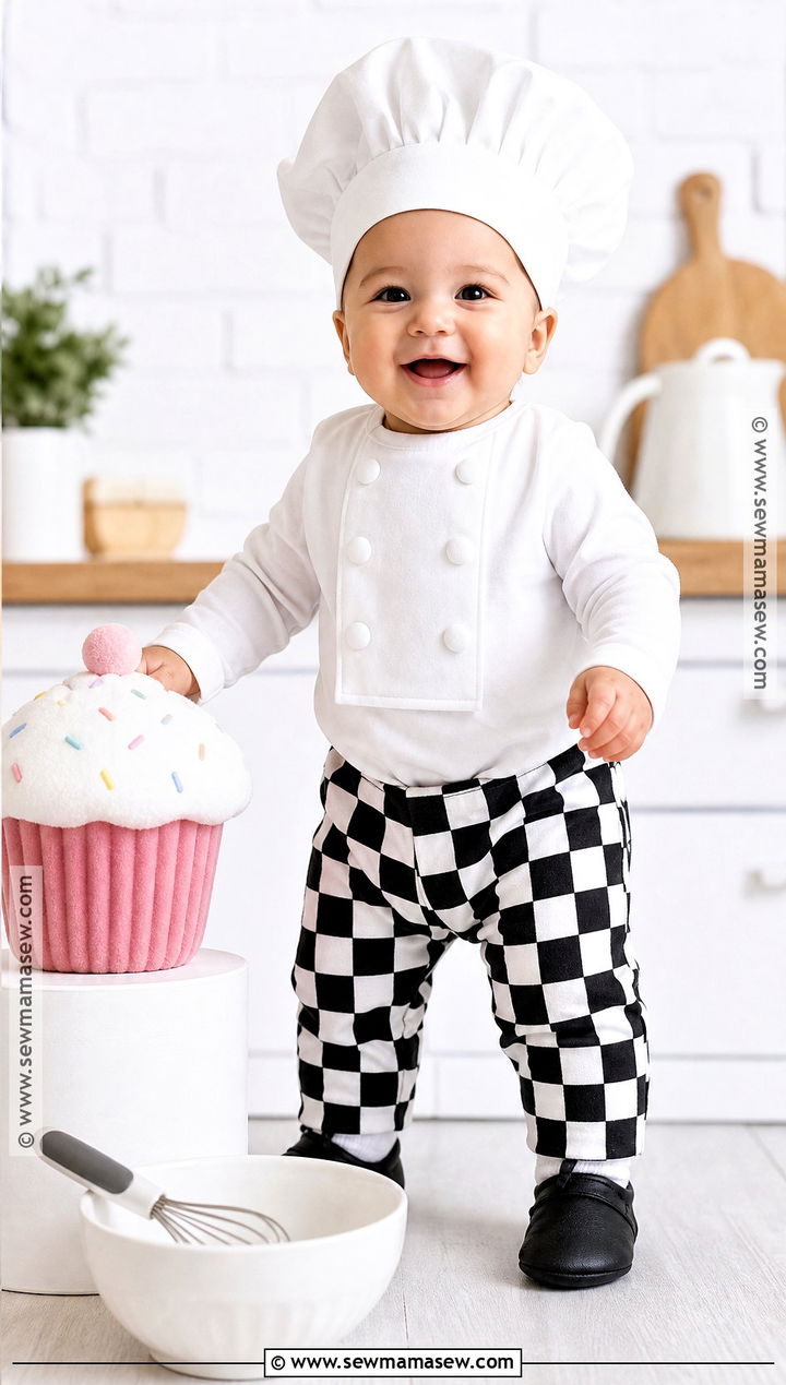 Baby Chef Costume With Checkered Pants - 30 halloween baby costumes