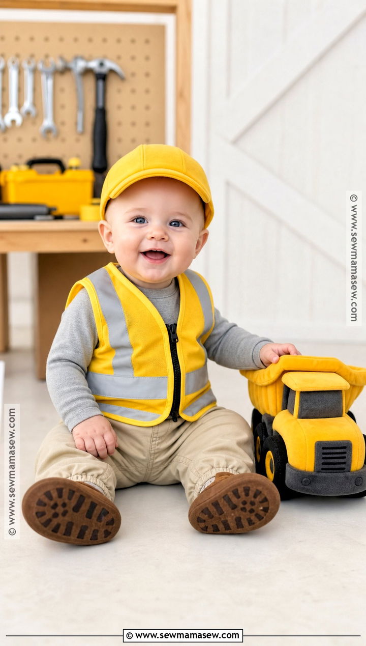 Baby Construction Worker Costume With Yellow Vest - 30 baby costumes for boys