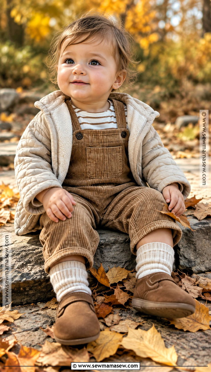 Baby Corduroy Overalls With Striped Bodysuit - 20 baby autumn outfits